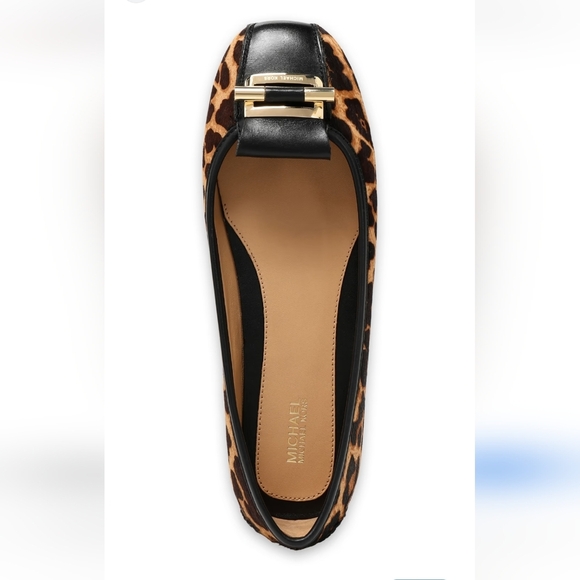 Michael Kors Half Calf Animal Print Leather-Trimmed Leopard FlatsWomens Size 10M - Picture 1 of 9